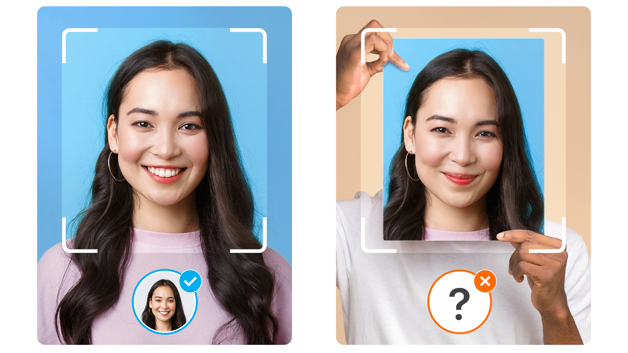 two female faces in a side by side facial recognition anti-spoofing vector comparison